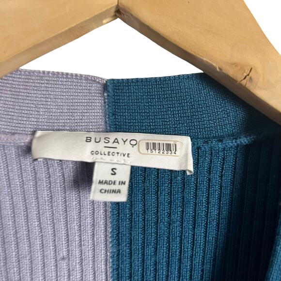 Busayo Ribbed Two-Tone Blue Purple Long Sleeve Sweater Midi Dress Size Small - Picture 7 of 16